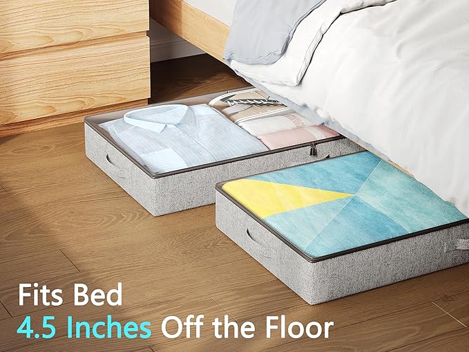 2-Pack Under Bed Storage Containers, 4.5 Inches Tall Low Profile Underbed Clothes Storage Organizer Bin with Sturdy Sidewalls/Bottom, Underbed Storage Bins 2 Storage Thin Bins