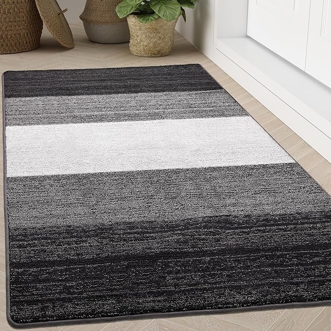 Kitinjoy Indoor Outdoor Door Mat, 71x47 Non-Slip Absorbent Dirt Trapper, Low-Profile Washable Inside Entrance Front Floor Mat, Sturdy Soft Entry Doormats for Entryway, Grey