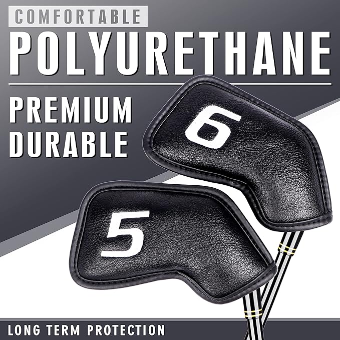 CHAMPKEY Premium Golf Club Covers for Men 12 Pack - Comfortable Polyurethane Golf Iron Covers - Ideal Golf Head Covers for Clubs