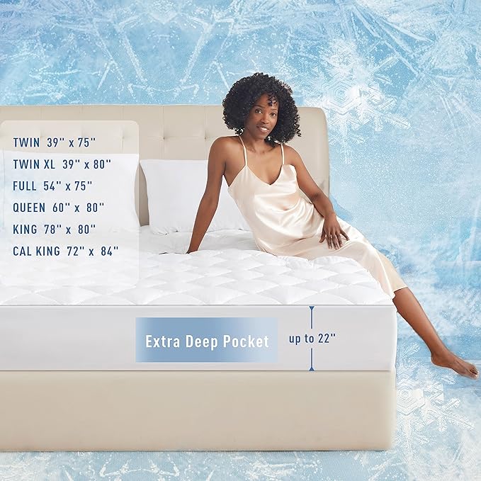 Sunflower Cooling Quilted Twin Mattress Protector, Mattress Pad Twin Chill Soft, College Dorm Mattress Cover, 18-22" Extra Deep Pocket Thin Version, Machine Washable Durable