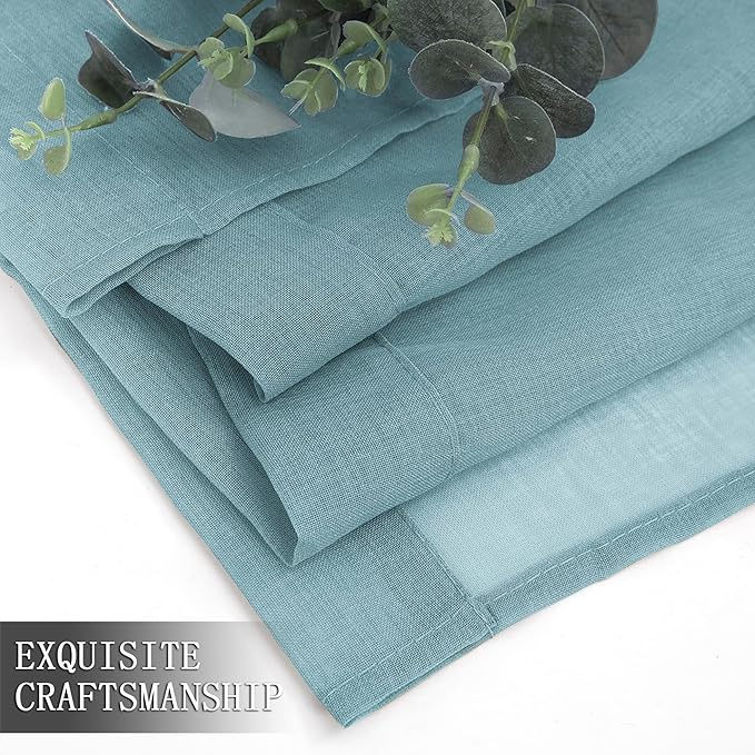 Tollpiz Sheer Tier Curtain Linen Textured Half Kitchen Curtains Sheer Light Filtering Rod Pocket Voile Small Curtains for Bathroom, 25 x 36 inches Long, Dusty Blue, Set of 2 Panels