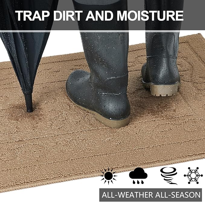 FONEYI Indoor Door Mat 24" x 36", Dirt Trapper Door Mats Non-Slip Entryway Rugs Washable, Absorbent Resist Dirt Welcome Mat, Low Profile Inside Floor Mats for Front Back Door and Entryway, Beige