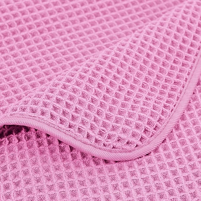 POLYTE Microfiber Oversize Quick Dry Lint Free Bath Towel, 60 x 30 in, 4 Pack (Waffle Weave)