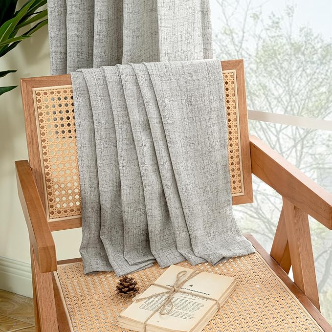 YoungsTex Dark Grey Linen Curtains 63 Inch Length 2 Panels for Living Room, Light Filtering Semi Sheer Drapes Back Tab/Rod Pocket for Bedroom Country Lightweight Window Treatments, 52 X 63 Inch