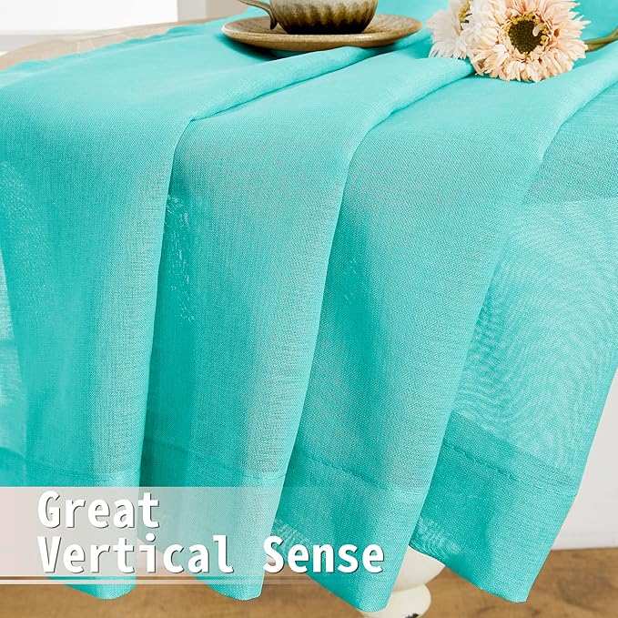 Tollpiz Sheer Door Curtains Closet Linen Textured Curtains Sheer Doorway Light Filtering Voile Rod French Door Pocket Curtain Patio Door, 25 x 72 inches Long, Aqua Blue, Set of 1 Panel