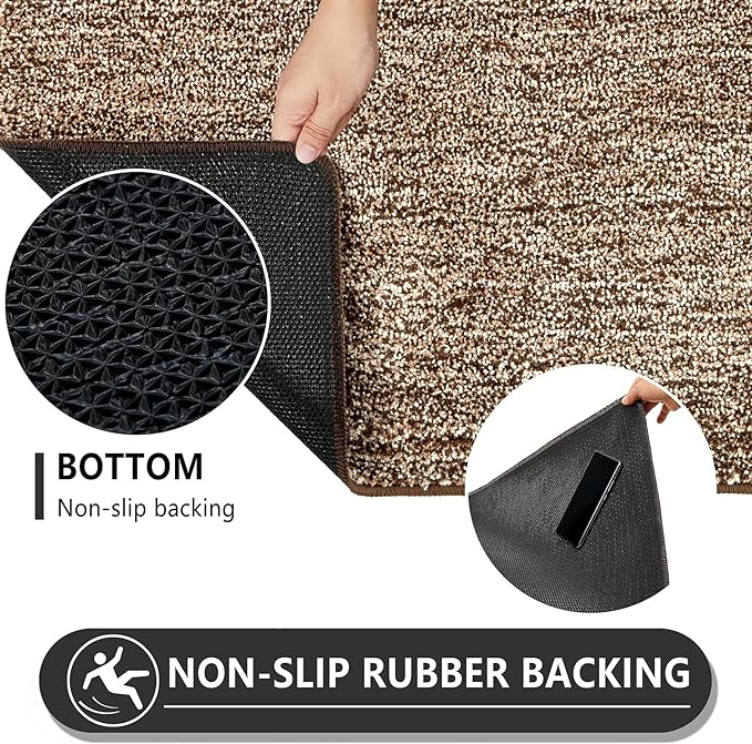 REFETONE Indoor Doormat, Front Door Mat 32"x40" Absorbent Rubber Backing Non Slip Door Mats, Washable Low-Profile Inside Floor Mat Door Rugs for Entryway, Resist Dirt Mud Mat for Dogs, Coffee/Brown