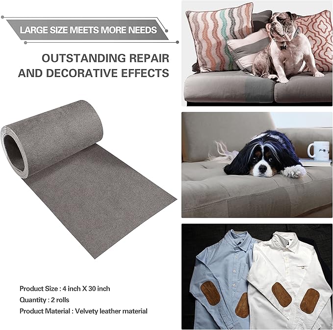 Velvet Repair Patch, Self-Adhesive Flannel Fabric Patch, Multi Colors, Microfiber Patch，Can be Used to Patch Sofas, Car Seats, Handbags, Jacket Holes and Tears (Khaki Grey)