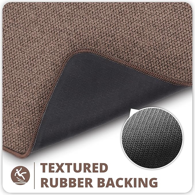 Bath Mat,Ultra Thin Bathroom Runner Rugs,Large Bath Mats for Bathroom,Quick Dry,Non-Slip,Machine Washable,Low Pile,Bath Rug,Shower Outside,Sink,Home Decor Accessories.Brown,2'x5'（24x60inch）