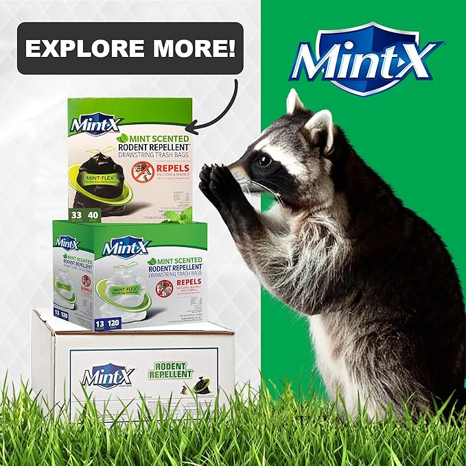 Mint-X MintFlex Rodent Repellent Trash Bags, Tall Kitchen Drawstring Bags, 1 FT 11 ¾ Inches X 2 FT 1 Inch, 0.90 MIL, 13 Gallon, 40 Count