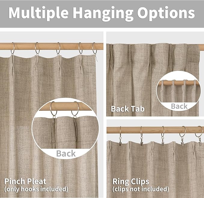 YoungsTex Oatmeal Linen Curtains 36 Inch Length for Short Kitchen Window, Textured Small Drapes Light Filtering for Cafe Bedroom Bathroom Back Tab, 2 Panels, 40 X 36 Inch