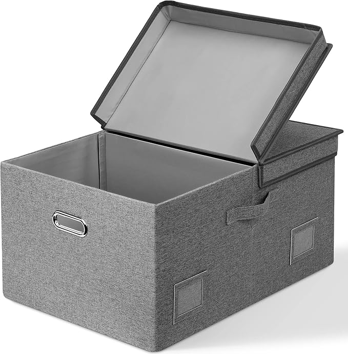 75 Quarts Extra Large Decorative Storage Bins with Lids, 1 Pack Gray Collapsible Storage Bins with Lids, Stackable Storage Bins Decorative Box Storage With Lid Extra Large