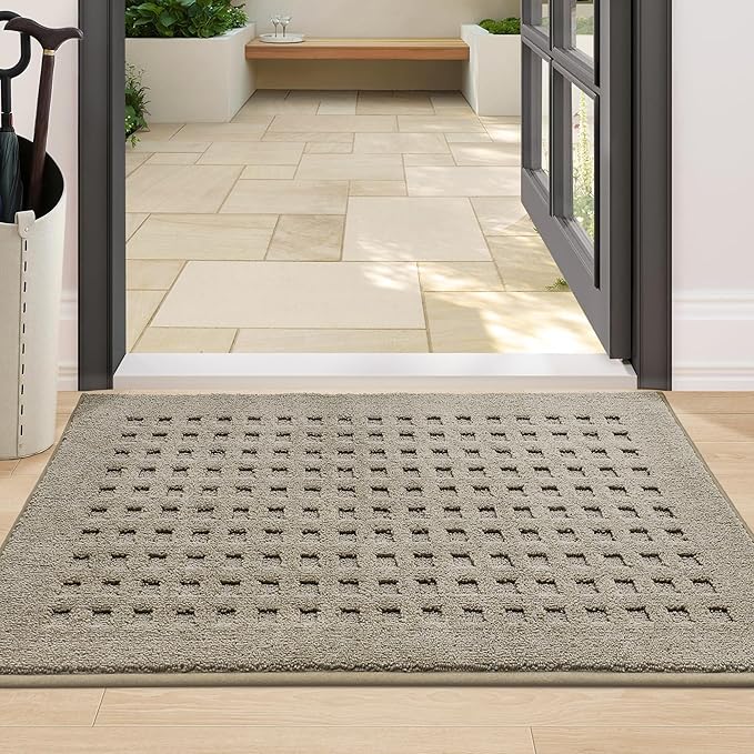 BEQHAUSE Waffle Door Mats Indoor 24"x36", Dog Mat for Muddy Paws Absorbent and Dirt Resist Floor Mats Non-Slip Washable Rugs for Entryway, Welcome Mat for Front Back Door, Muddy Wet Shoes, Beige