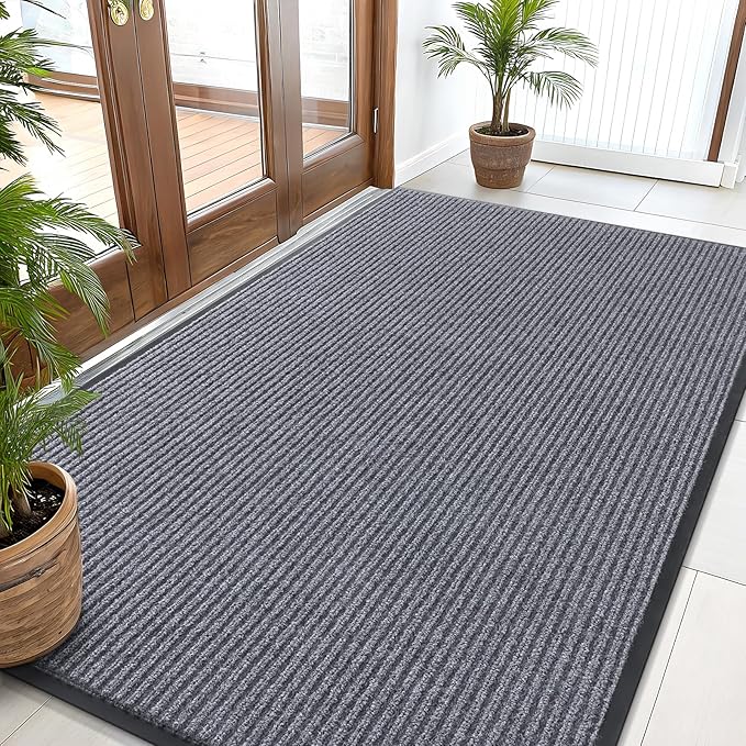 OLANLY Front Door Mat Indoor Outdoor Entrance, Waterproof Heavy Duty Doormat, Fade Resistant, Low Profile, Easy Clean Patio Porch Welcome Floor Mats for Entry, 59x35, Light Gray