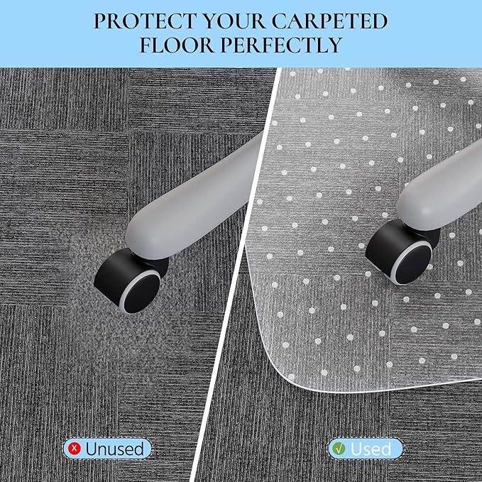 Office Chair Mat for Low Pile Carpet, 30" x 48" Transparent Office Desk Chair Mat for Carpeted Floors, Studded Carpet Floors Protector Mat for Home & Offices
