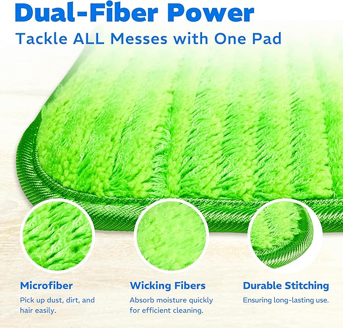 4 Pack Reusable Microfiber Mop Pads, Compatible with Swiffer Sweeper, Machine Washable Cloths, Scraper Included, Refills for All Floor Cleaning, Hook and Loop, Wet Dry - 10"- 12"