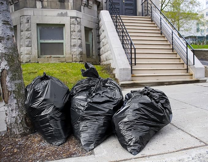 Tasker 55-60 Gallon Trash Bags Heavy Duty, (Value Pack 100 Bags w/Ties) Large Black Outdoor Trash Bags, Extra Large Trash Can Liners, 60 Gal, 55 Gal, 50 Gallon Trash Can Liner Capacity