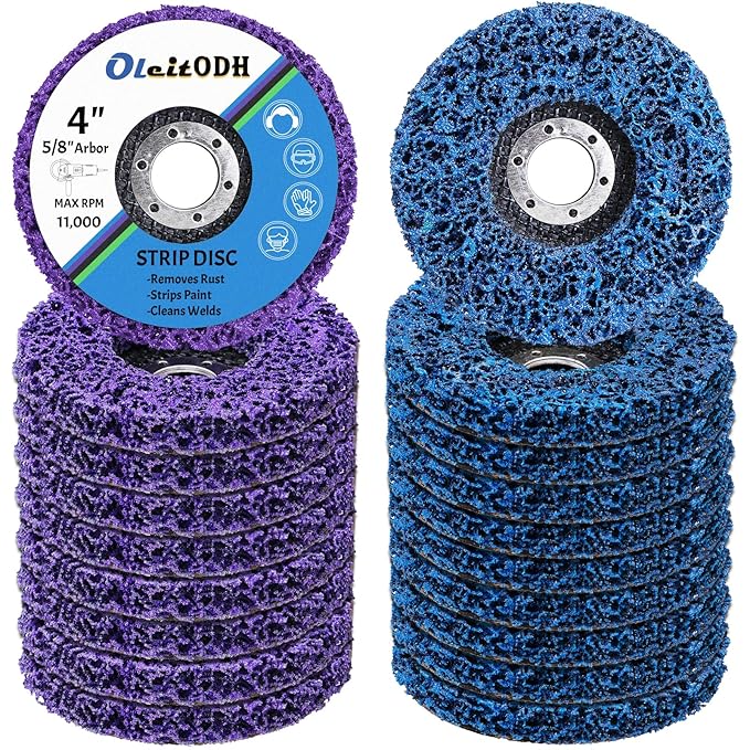 20 Pcs 4" x 5/8" Strip Discs Bulk, Paint Stripping and Rust Removal Wheels for Angle Grinders, Abrasive Grinding Discs for Metal, Wood, and Fiberglass, Blue+ Purple