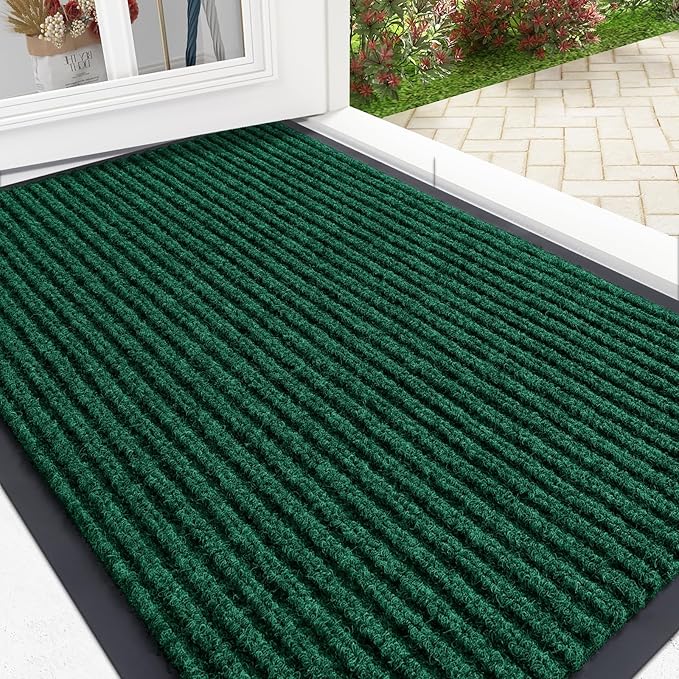 OLANLY Front Door Mat Indoor Outdoor Entrance, Waterproof Heavy Duty Doormat, Fade Resistant, Low Profile, Easy Clean Patio Porch Welcome Floor Mats for Entry, 33x21, Green