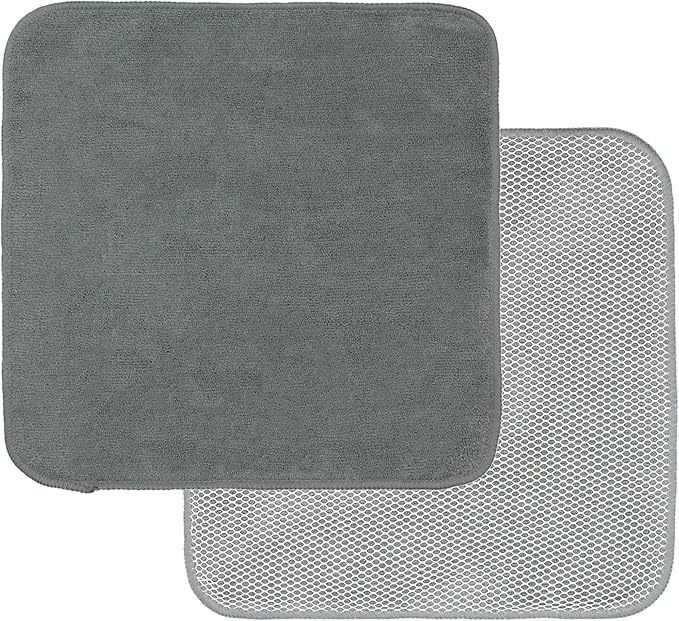 Microfiber Dish Cloths Fast Drying Kitchen Cleaning Cloth Dish Rags Dust Cloths Ultra Absorbent Lint Free Washcloths with Poly Scrub Side 12inch x 12inch 8 Pack (Gray)