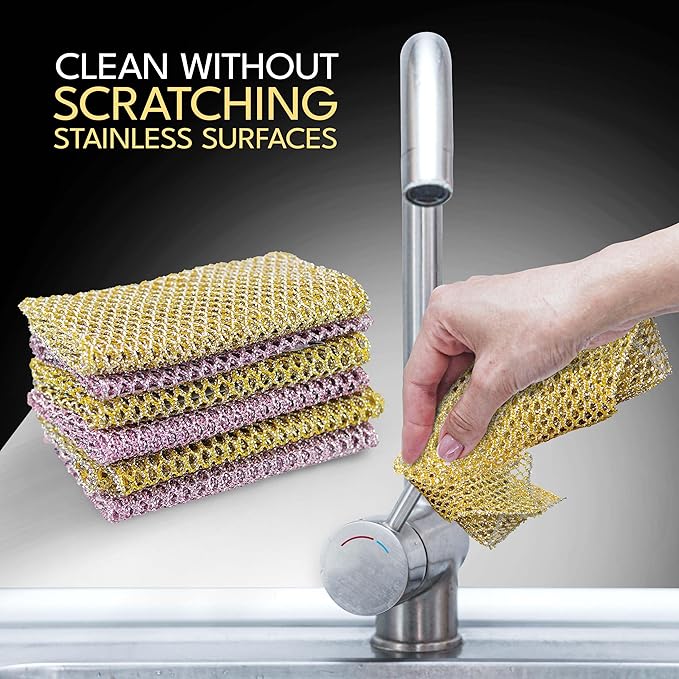 Heavy Duty Dish Scrubbers, Non-Scratch Scouring Pads - Odorless & Long Lasting Mesh Dish Cloth - Replace Sponges - Kitchen, Floor and Bathroom Usage - Made in Korea (2 Pcs)