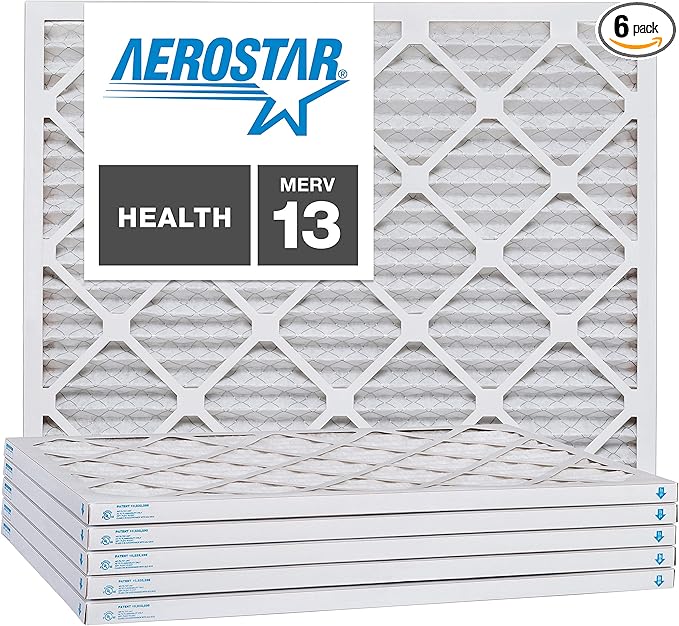 Aerostar 21.5x23.3125x1 MERV 13-6 Count - Pleated Furnace & Air Conditioner Filters - Removes Bacteria, Dust, Cold & Flu Germs, Lint, Mold, Pet Dander, Allergy-Causing Pollen, Smog, Smoke & Viruses