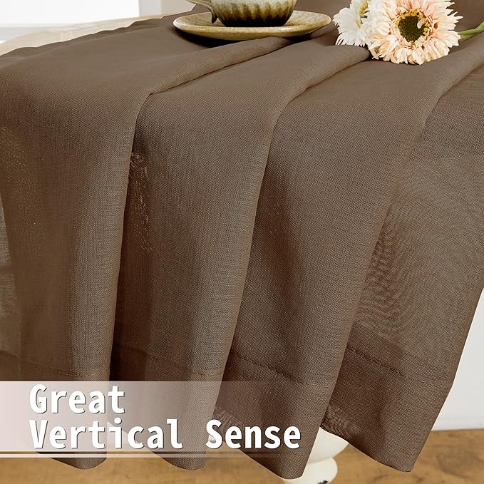 Tollpiz Sheer Curtains Closet Linen Textured Curtain Sheers Doorway Light Filtering Voile French Door Rod Pocket Curtains Patio Glass Door, 54 x 63 inches Long, Brown, Set of 1 Panel