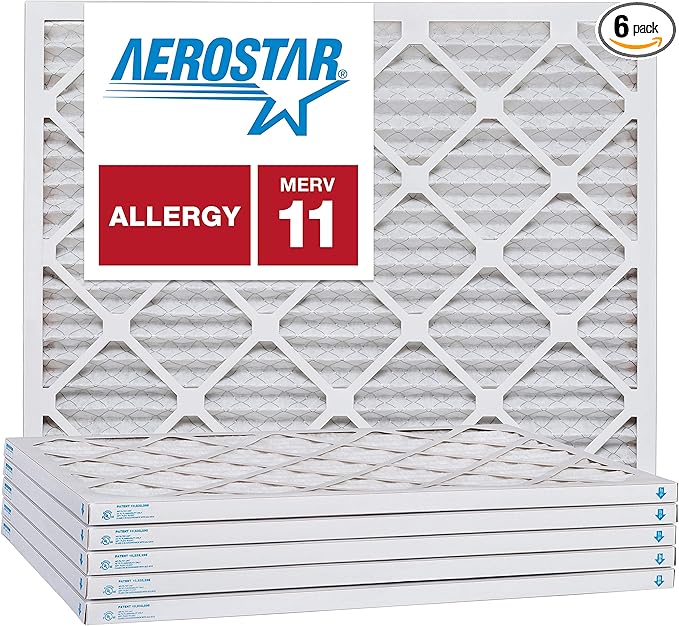 Aerostar 15x25x1 MERV 11 Pleated Air Filter, AC Furnace Air Filter, 6 Pack (Actual Size: 14 1/2" x 24 1/2" x 3/4")