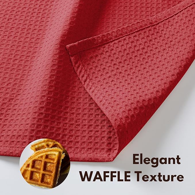 Native Fab Cotton Kitchen Towel with Hanging Loop 16x26 inches, 4-Pack, Waffle Weave Kitchen Towels for Cleaning Drying, Washcloths Soft & Absorbent Cloth Rags, Bar Towel, Dish Cloth, Red