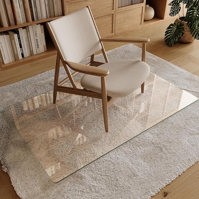 Koonmi Tempered Glass Chair Mat 30"x48" - Premium Office Chair Mat for Hardwood Floors & Low-Pile Carpet with 4 Non-Slip Pads - Thick Scratch-Resistant Surface