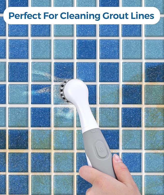kHelfer Electric Cleaning Brush with Battery Power, KH6A Small Electric Grout Brush&5 Replacement Brush, Lightweight Waterproof Stainless Steel Wire Brush for Grout, Tile, Corner, Kitchen, Bathroom