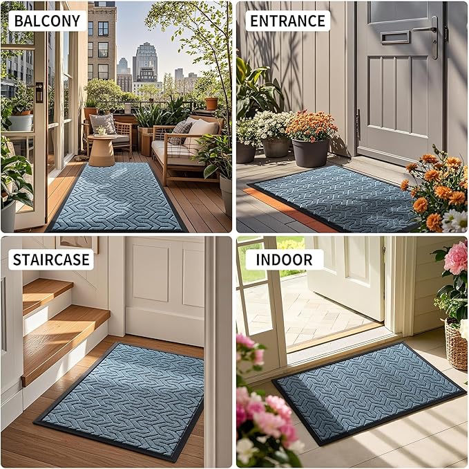 Yimobra Front Door Mat Outside Entrance 29.5x17, Waterproof Heavy Duty Outdoor Mats for Front Door, Non Slip Rubber Entry Mat for Garage Patio, Mix Blue