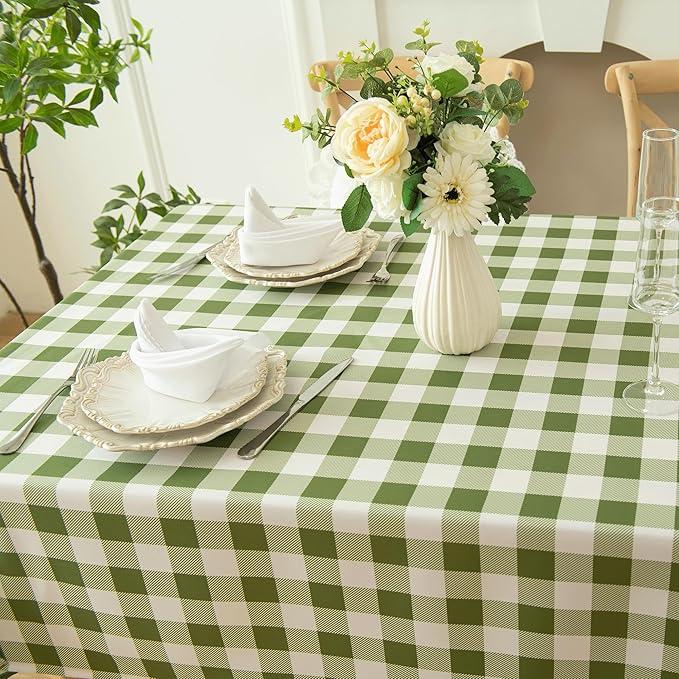 Waterproof Checkered Tablecloth Fabric - Rectangle 58x84 Inch Classic Gingham Buffalo Plaid Table Cloth for Indoor/Outdoor Use - Washable Table Cover for Kitchen, BBQs, and Parties