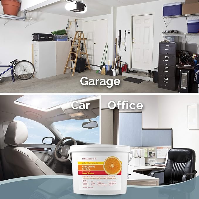 SMELLS BEGONE 1-Gallon Odor Absorber Gel - Air Freshener & Odor Eliminator for Homes, Garages & Commercial Buildings - Industrial Size - Energizing Citrus Scent