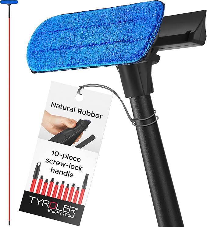 Tyroler Professional Window Squeegee for Home,1 ft-12.5 ft Long Squeegee for Window Cleaning, 2-in-1 Window Cleaning Squeegee Kit, Indoor & Outdoor Window Cleaner Tool for High Windows & Glass