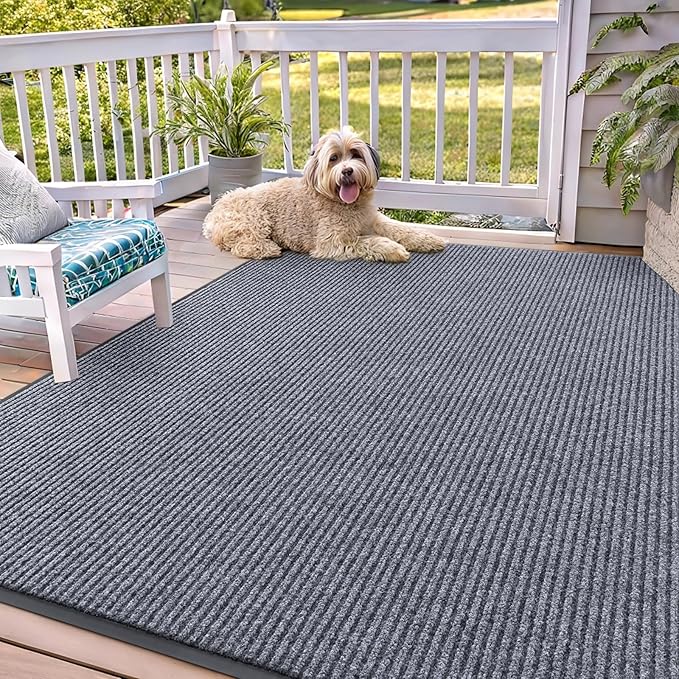OLANLY Front Door Mat Indoor Outdoor Entrance, Waterproof Heavy Duty Doormat, Fade Resistant, Low Profile, Easy Clean Patio Porch Welcome Floor Mats for Entry, 71x47, Light Gray