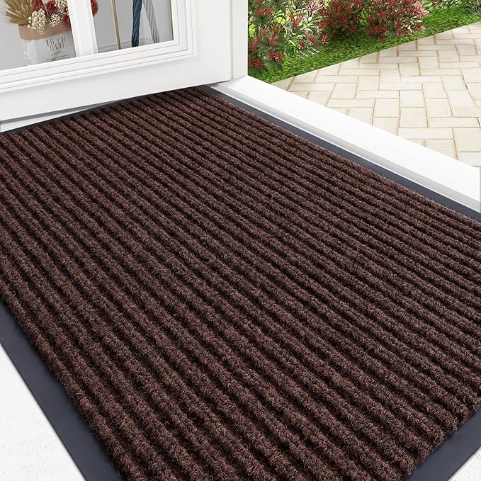 OLANLY Front Door Mat Indoor Outdoor Entrance, Waterproof Heavy Duty Doormat, Fade Resistant, Low Profile, Easy Clean Patio Porch Welcome Floor Mats for Entry, 35x23, Brown
