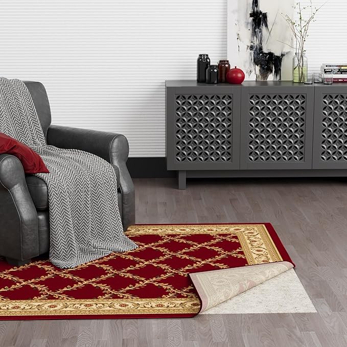 Ottomanson 7'8" x 12' Non-Slip Rug Pad Gripper 1/12 Inch Ultra Thin Dual Surface Felt + Rubber Gripper - Safe for All Floors, Cream