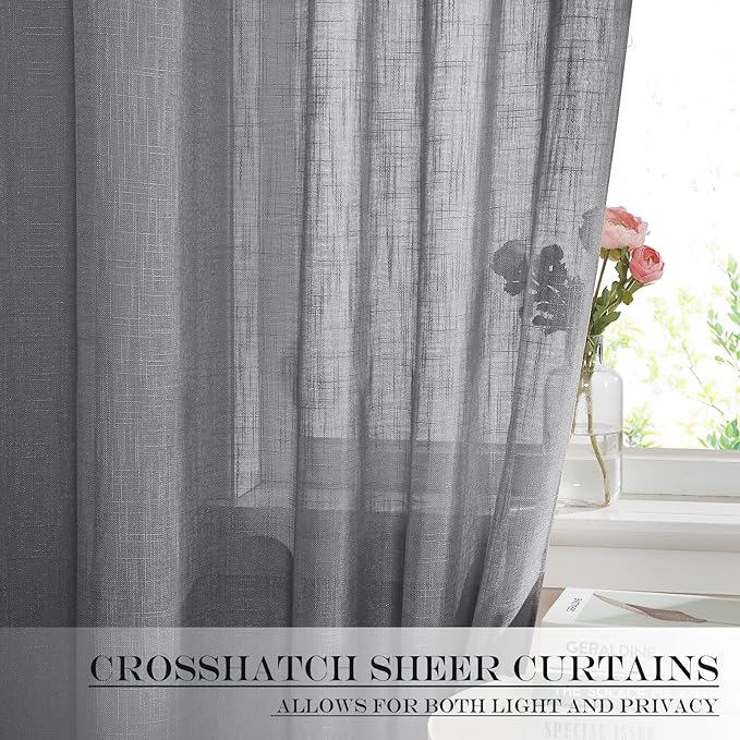NICETOWN French Door Curtain with Tieback, Rustic Semi-Sheer Back Front Door Shade 50 Inches Long Curtains, Short Curtain Light-Filtering Privacy Window Decor, 1 Panel, Dark Grey, 26" Wide