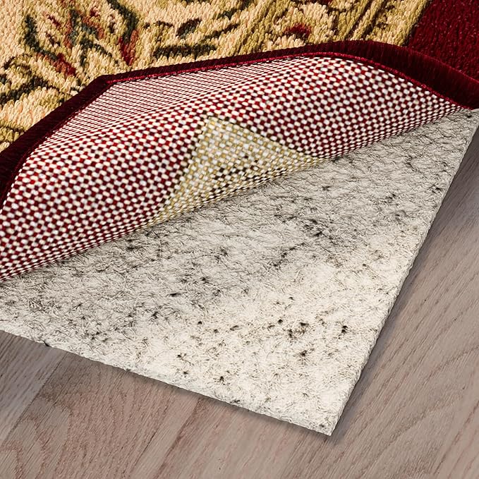 Ottomanson 7'8" x 8' Non-Slip Rug Pad Gripper 1/12 Inch Ultra Thin Dual Surface Felt + Rubber Gripper - Safe for All Floors, Cream