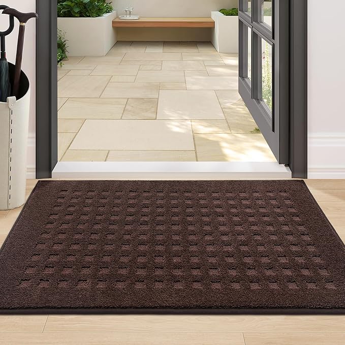 BEQHAUSE Waffle Door Mats Indoor 24"x36", Dog Mat for Muddy Paws Absorbent and Dirt Resist Floor Mats Non-Slip Washable Rugs for Entryway, Welcome Mat for Front Back Door, Muddy Wet Shoes, Dark Brown