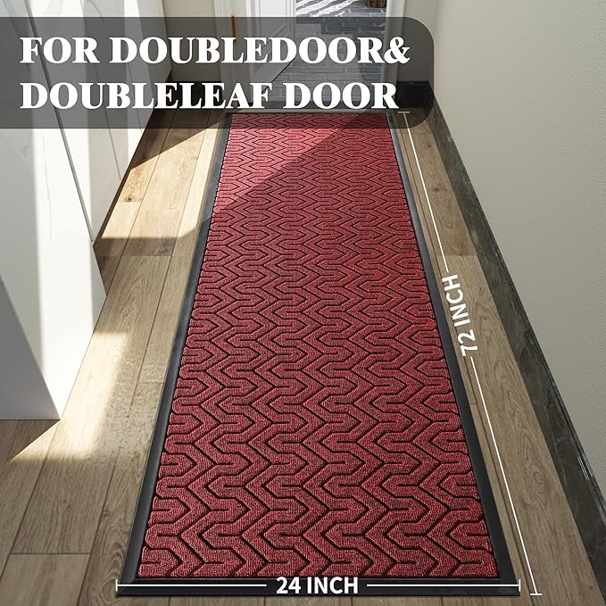 Yimobra 72x24 Indoor Outdoor Runner Rug, Heavy-Duty Waterproof Entrance Mat for High Traffic Areas, Commercial Grade Welcome Door Mat, Easy Clean, Black Red