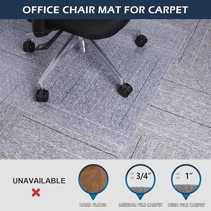 SALLOUS Chair Mat for Carpet, 36" x 48" Office Heavy Duty Chair Mat with Lip, Gaming Chair Mat for Carpeted Floors, Floor Protector Computer Desk Mat for Home Office (Clear, Extended Lip)