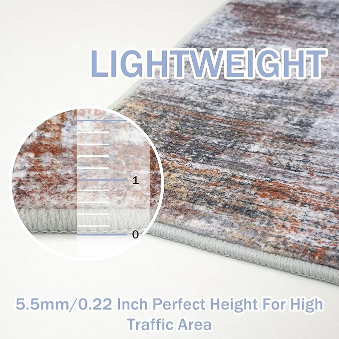 IOHOUZE Abstract Runner Rug 3x16 Ft Washable Runners for Hallways, Non Slip Kitchen Runner Printed Faux Wool Entryway Runner Indoor, Modern Abstract Floor Carpet for Hall Stair, Orange Grey