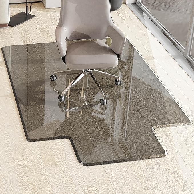 Beveled Edge Irregular Office Chair Mat with Lip for Carpet or Hardwood Floor Crystal Gray 48" x 60" for a Smooth Glide and Easy Roll On/Off, Heavy Duty and Non-Slip Floor Chair Mat with Lip