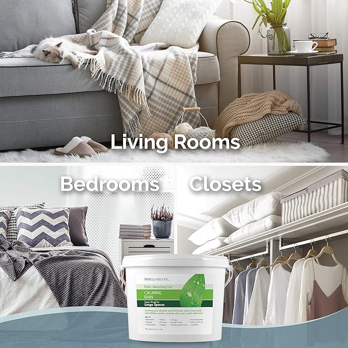 SMELLS BEGONE 1-Gallon Odor Absorber Gel - Air Freshener & Odor Eliminator for Homes, Garages & Commercial Buildings - Industrial Size - Calming Rain Scent