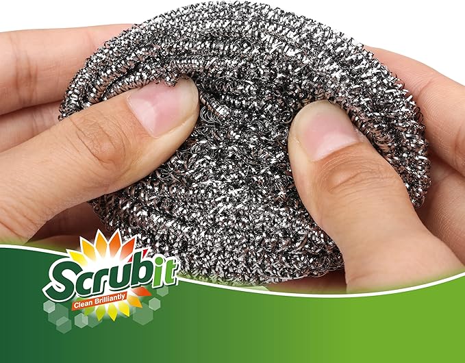 12 Pack Stainless Steel Scourers by Scrub It – Steel Wool Scrubber Pad Used for Dishes, Pots, Pans, and Ovens. Easy scouring for Tough Kitchen Cleaning. (X Large (80 gram))