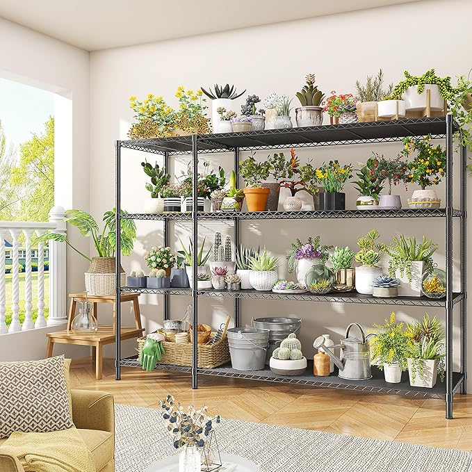 52.36''W Storage Shelves Metal Shelving Unit Load 1120LBS 4 Tier Wire Shelving for Storage Rack Adjustable Garage ShelvingGHeavy Duty for Pantry Kitchen Garage,52.36Wx13.78Dx59H,2PCS