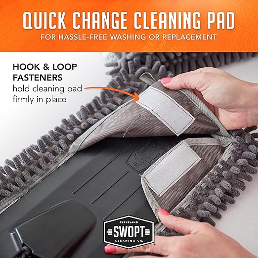 SWOPT 18” Microfiber Dust Mop + 60" Steel Handle, Combo — Includes Additional 18” Microfiber Refill, Machine Washable — Dust Mop Head with Long Handle Interchangeable with All SWOPT Cleaning Products