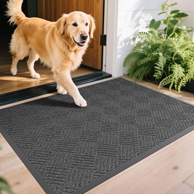 Front Door Mat, 5' x 3' Heavy Duty Indoor Outdoor Doormat, Non-Slip Backing Welcome Mats for Entryway, Low Profile, Commercial Door Mats