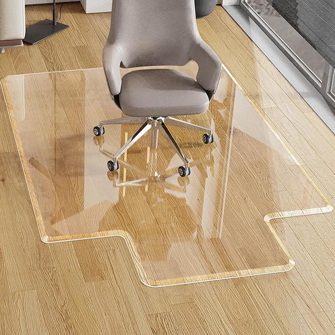 Beveled Edge Irregular Office Chair Mat with Lip for Carpet or Hardwood Floor Crystal Clear 48" x 60" Smooth Glide and Easy Roll On/Off, Heavy Duty and Non-Slip Pad Floor Chair Mat with Lip